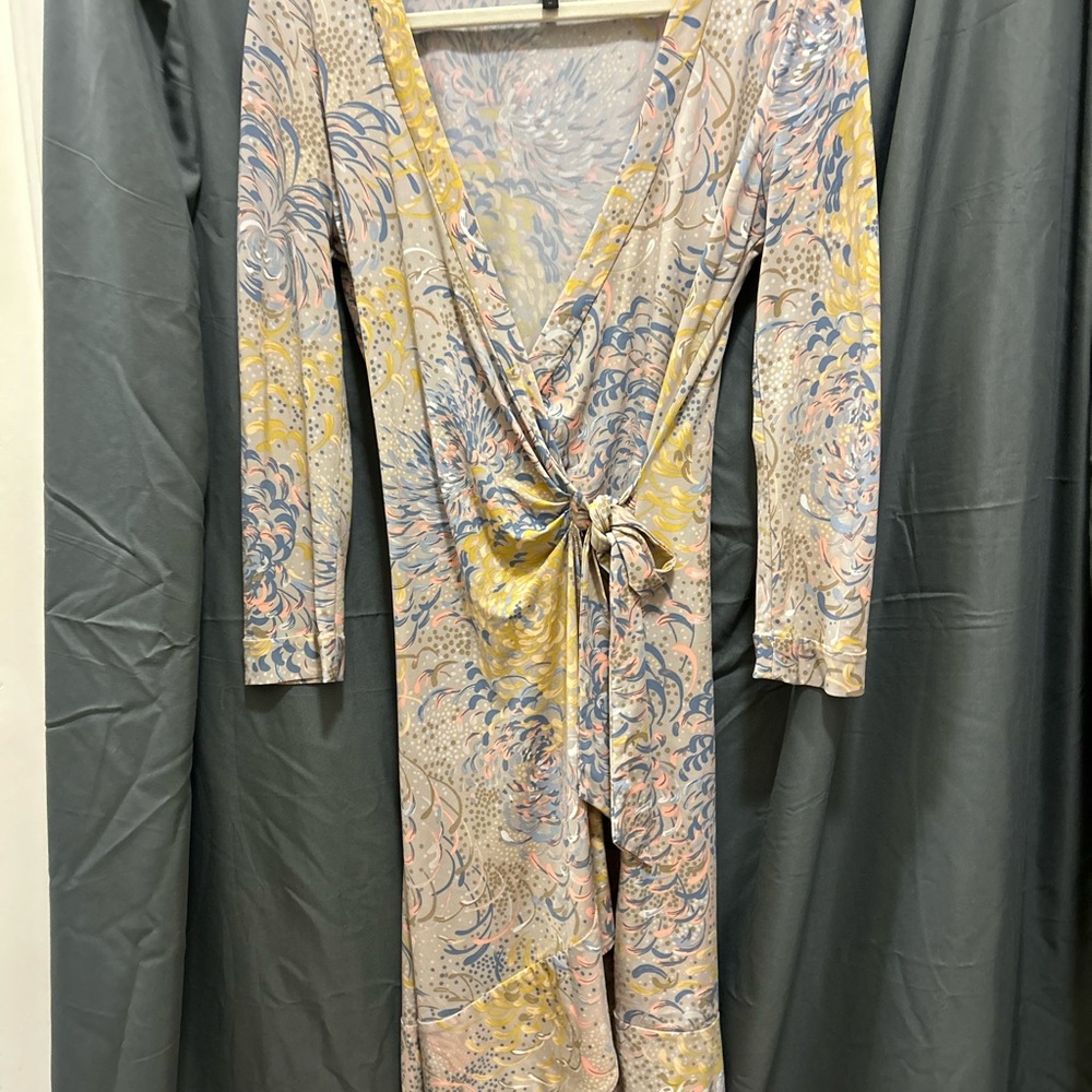 BCBGMAXAZRIA Paisley Wrap-Style Long Sleeve Dress